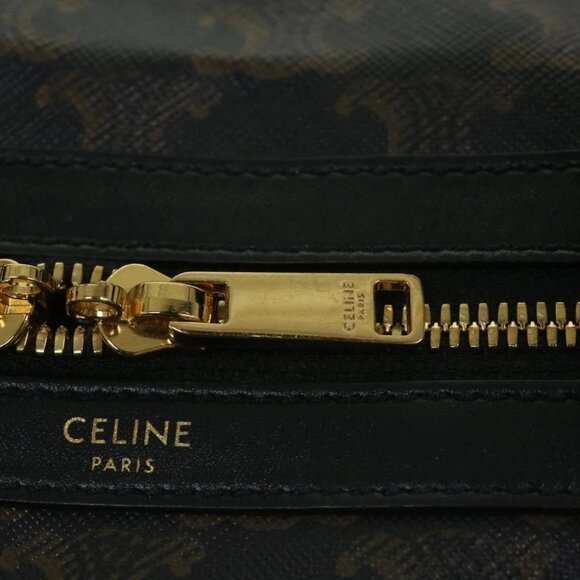 CELINE Triomphe Canvas Boston Bag PVC Leather 2way Black Auth hk880V - Picture 11 of 16